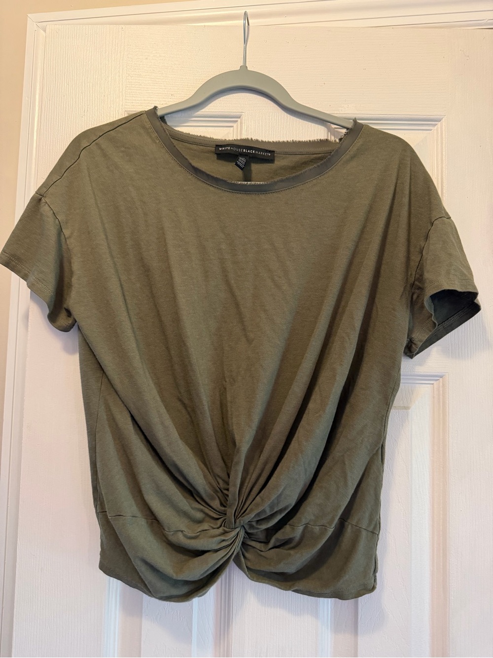 White House Black Market Olive Twist-Front Short Sleeve Tee